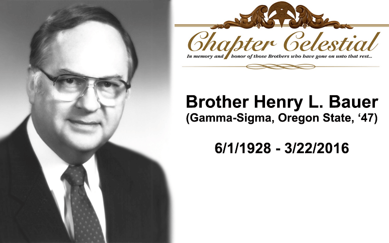 Past Worthy Grand Master Henry L. Bauer Joins the Chapter Celestial